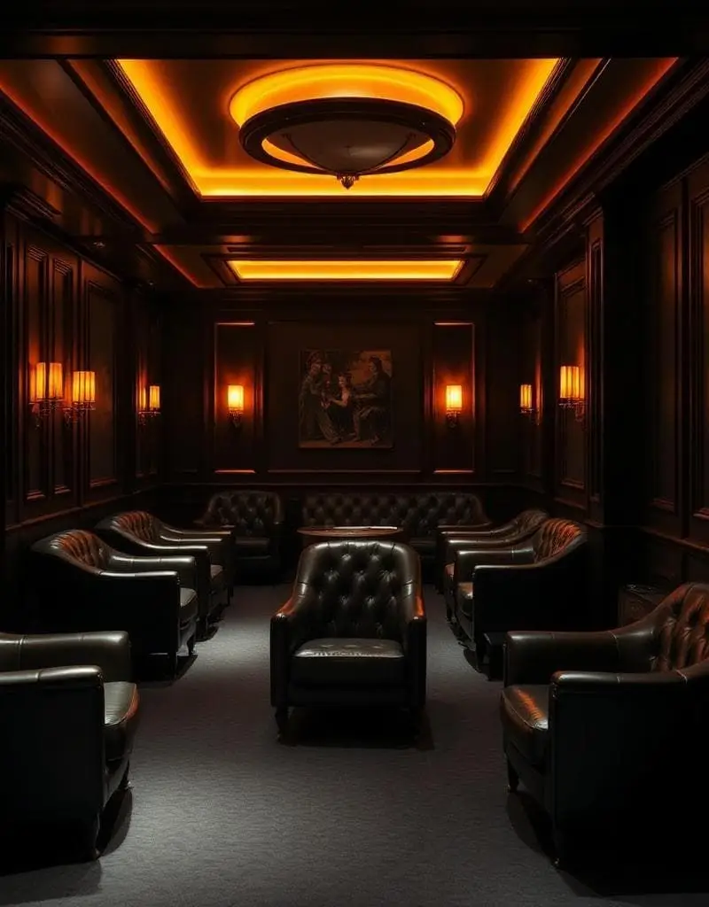 A private club lounge interior, dim and intimate.